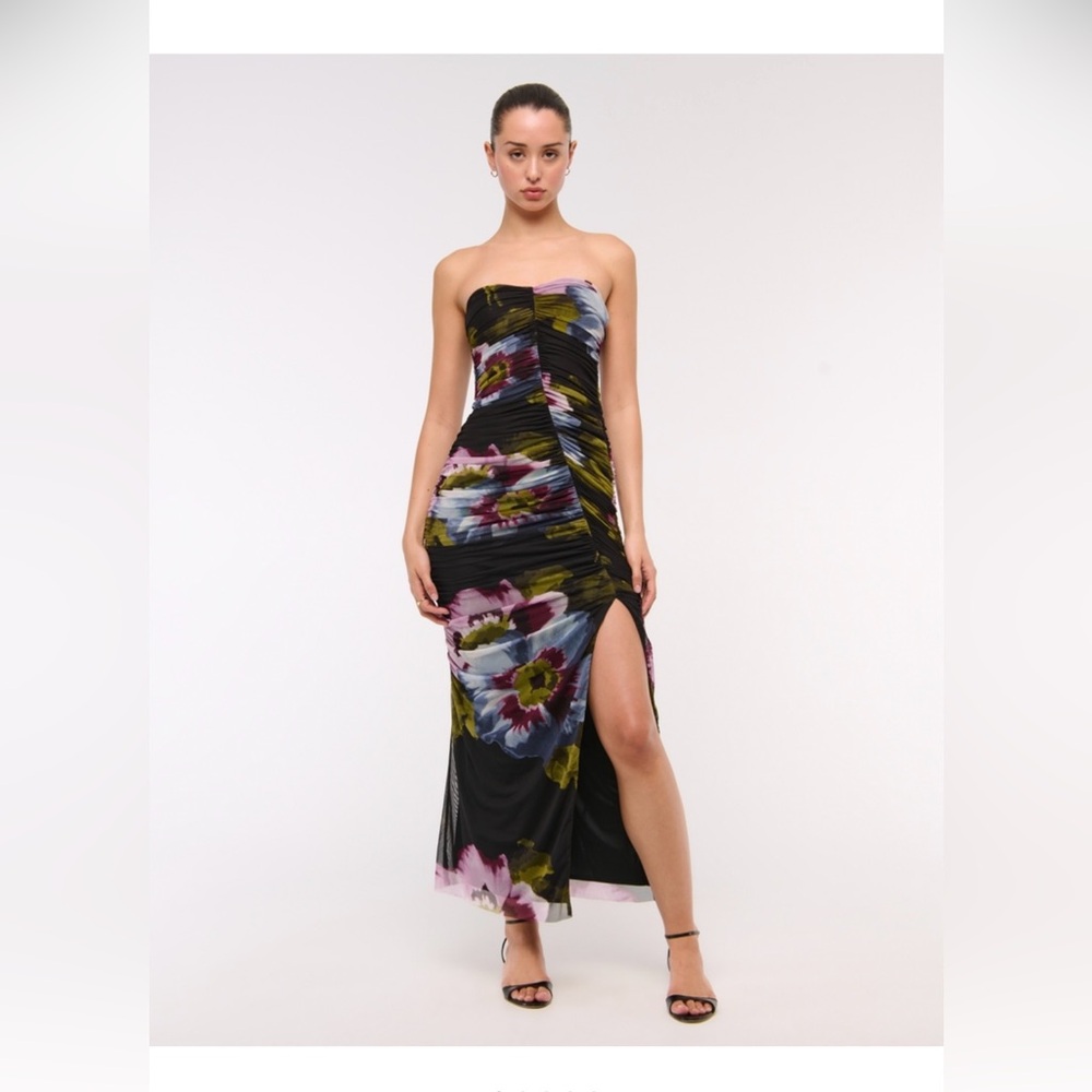 Abercrombie Ruched Mesh Maxi Dress